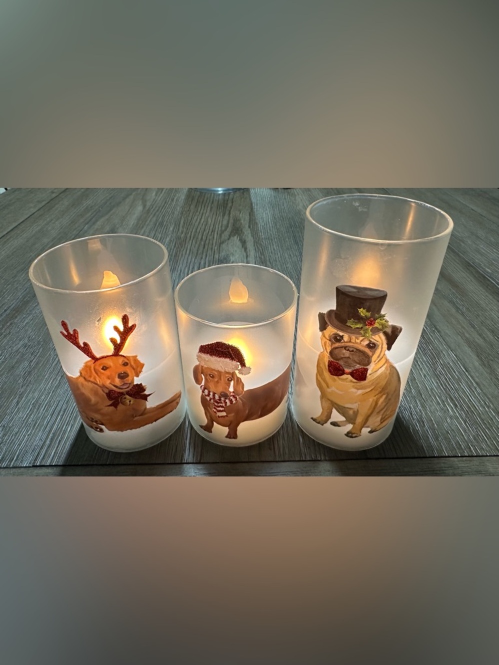 FlavCharm Dog Themed Holiday Frosted Glass Candle Holders - Set of 3